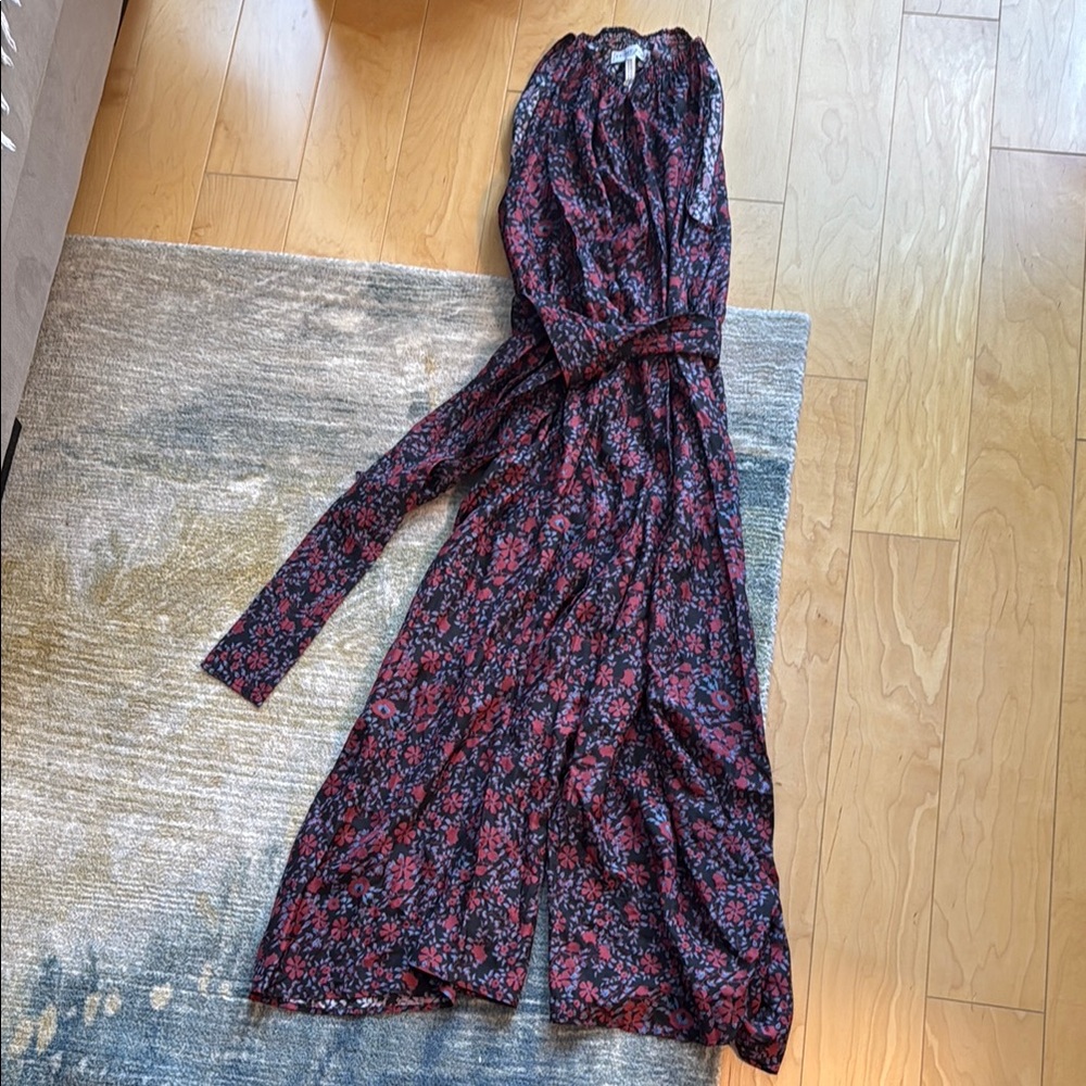 Apiece Apart Red and Black Jumpsuit with Wide-Leg Design.  100% Silk